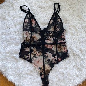 See thru floral one-piece